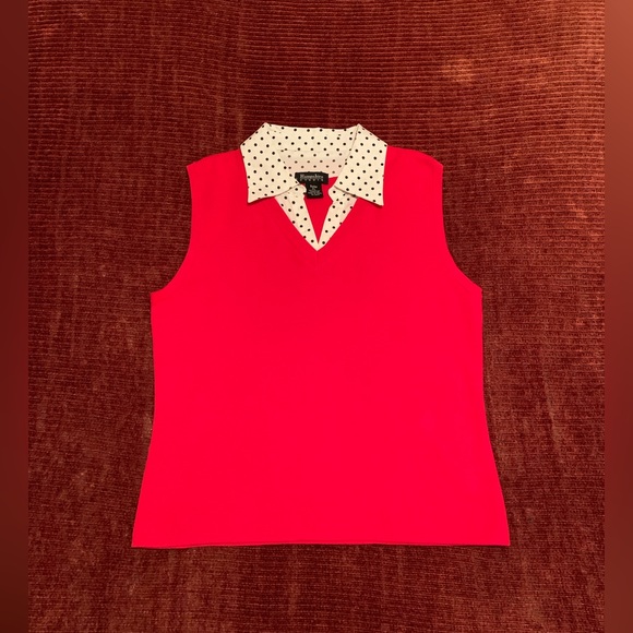 Hampshire Studio Sweaters - Red Sweater Vest with White Shirt Collar